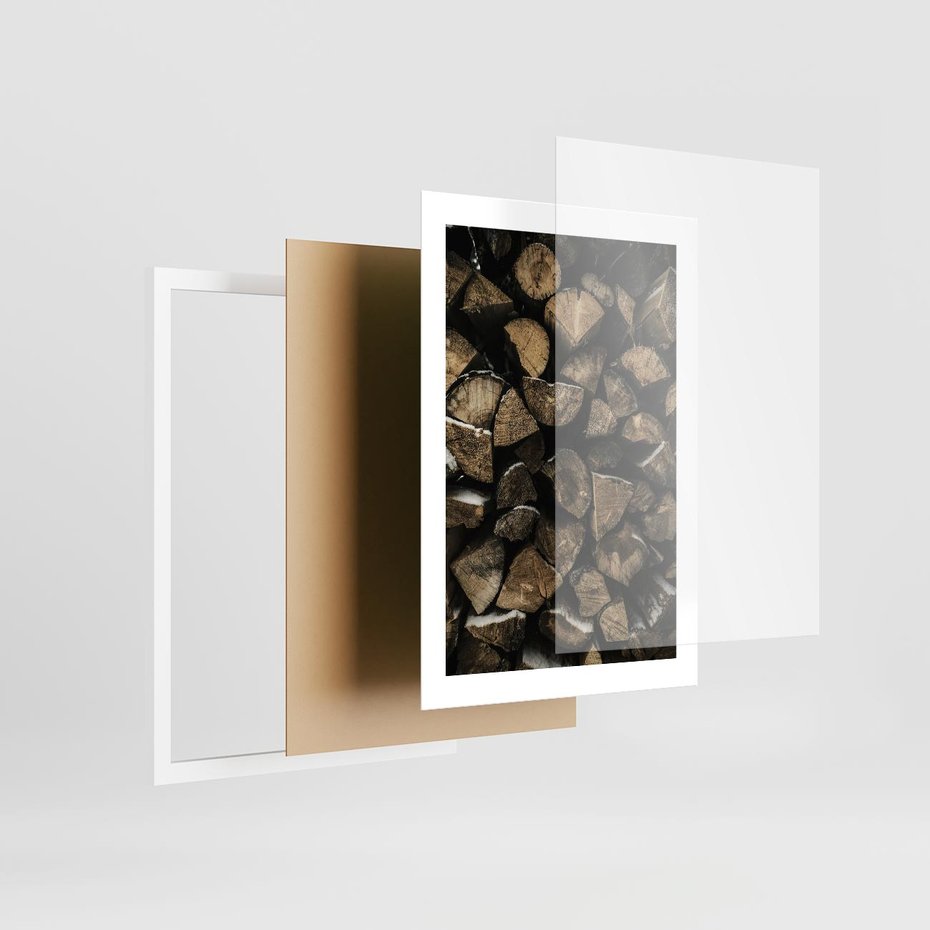 Plakat w ramie 30x40 - Piękno Prostej Formy - drewno, kłody - rama biała
