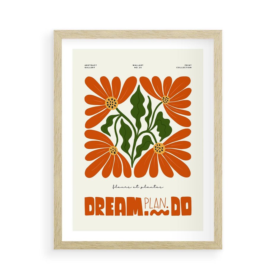 Plakat w ramie 50x70 - Księga Abstrakcji - sztuka nowoczesna, kolorowe kwiaty - rama drewno