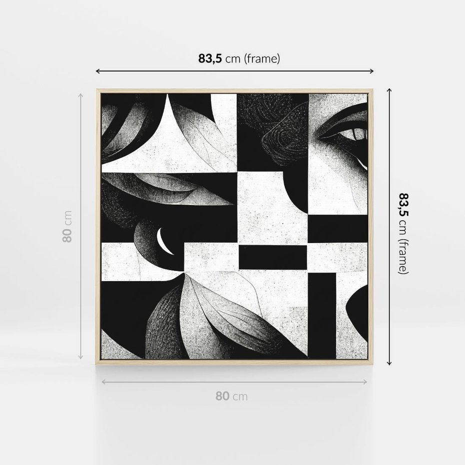 Obraz w ramie 80x80 - Harmonia świateł i cieni - abstrakcja czarno biała, geometria - rama drewno