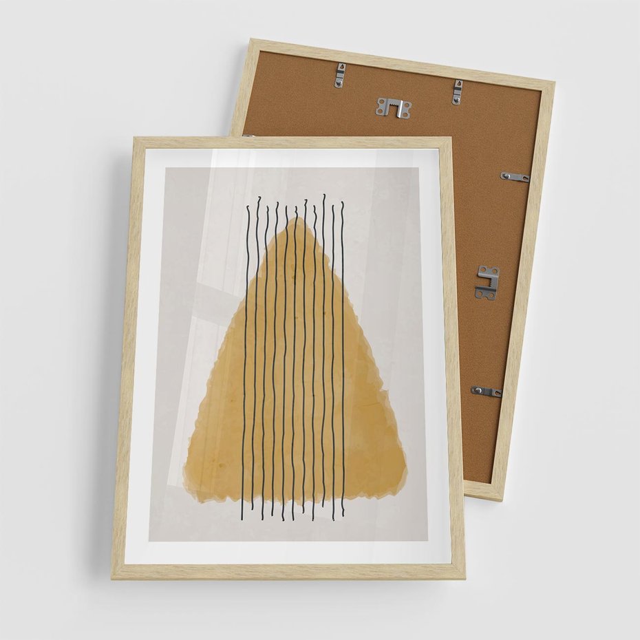 Plakat w ramie 50x70 - Migocące Impulsy - abstrakcyjna akwarelowa plama, nieregularne kreski - rama drewno