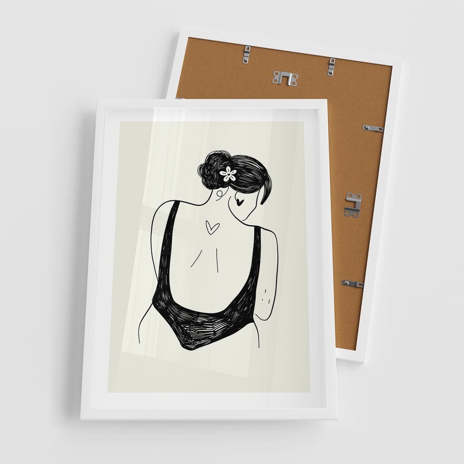 Plakat w ramie 50x70 - Echa Piękna - piękno kobiecego ciała, kobieta - rama biała