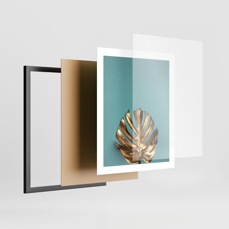 Plakat w ramie 40x50 - Piękno Natury - złote, liście - rama czarna