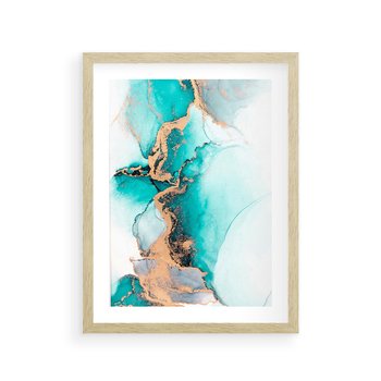 Plakat w ramie 30x40 - Elegancja i Subtelność - marmur, złoto - rama drewno