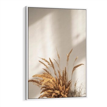Obraz w ramie 70x100 - mpresyjne układy traw - boho, trawy - rama biała
