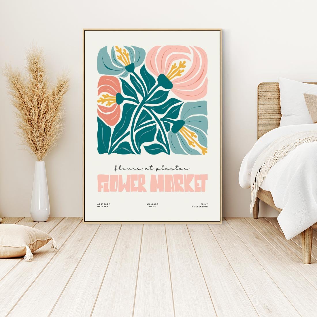 Obraz w ramie 50x70 - Taniec Kształtów - kwiaty, abstrakcyjna kompozycja - rama drewno