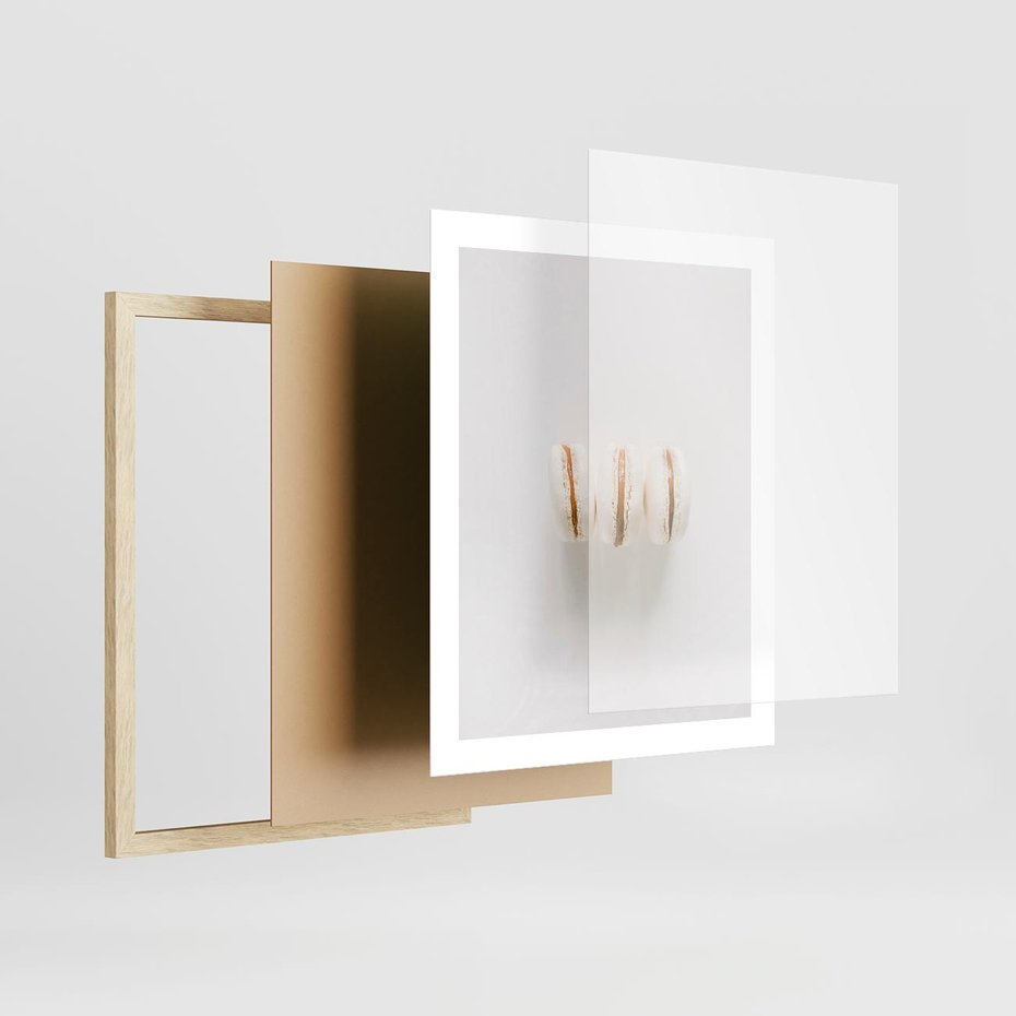 Plakat w ramie 40x50 - Delikatność w Bieli - białe ciateczka. makaroniki, minimalistyczne zdjęcie - rama drewno