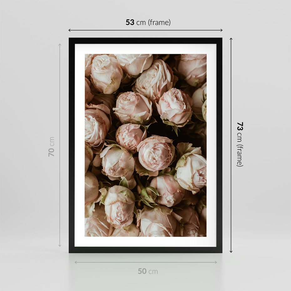Plakat w ramie 50x70 - Róże i Różowe Kwiaty w Kompozycji - róże, różowe kwiaty - rama czarna