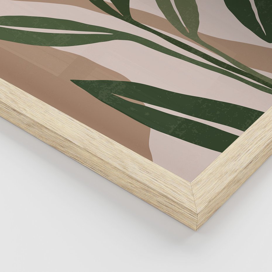 Zestaw obrazy w ramie 50x70 galeria - Liście, graficzne, boho - rama drewno