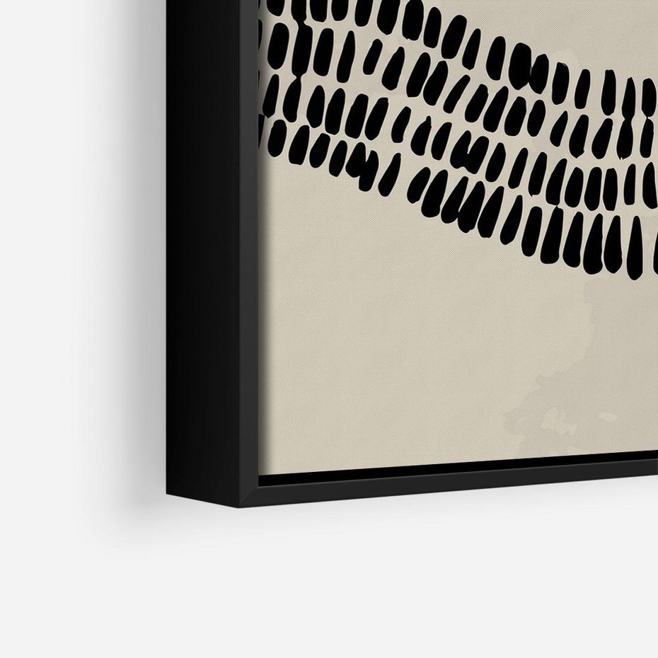 Obraz w ramie 50x50 - Kontury Ewolucji Materii - boho plakat, czarne kropki kreski - rama czarna