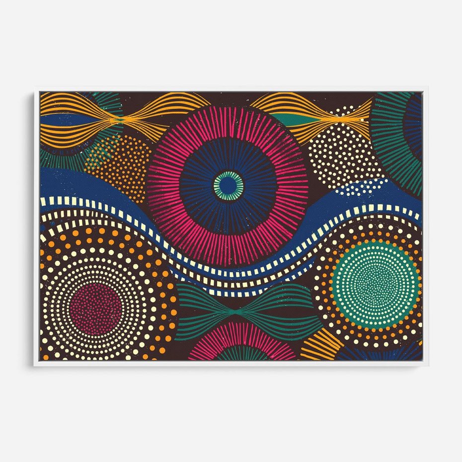 Obraz w ramie 100x70 - Energia Wzorców - enticzne wzory, kształty - rama biała