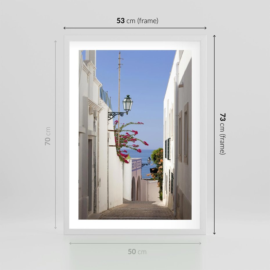 Plakat w ramie 50x70 - Podróże w Czasie: Perspektywiczna Uliczka - uliczka, perspektywa - rama biała