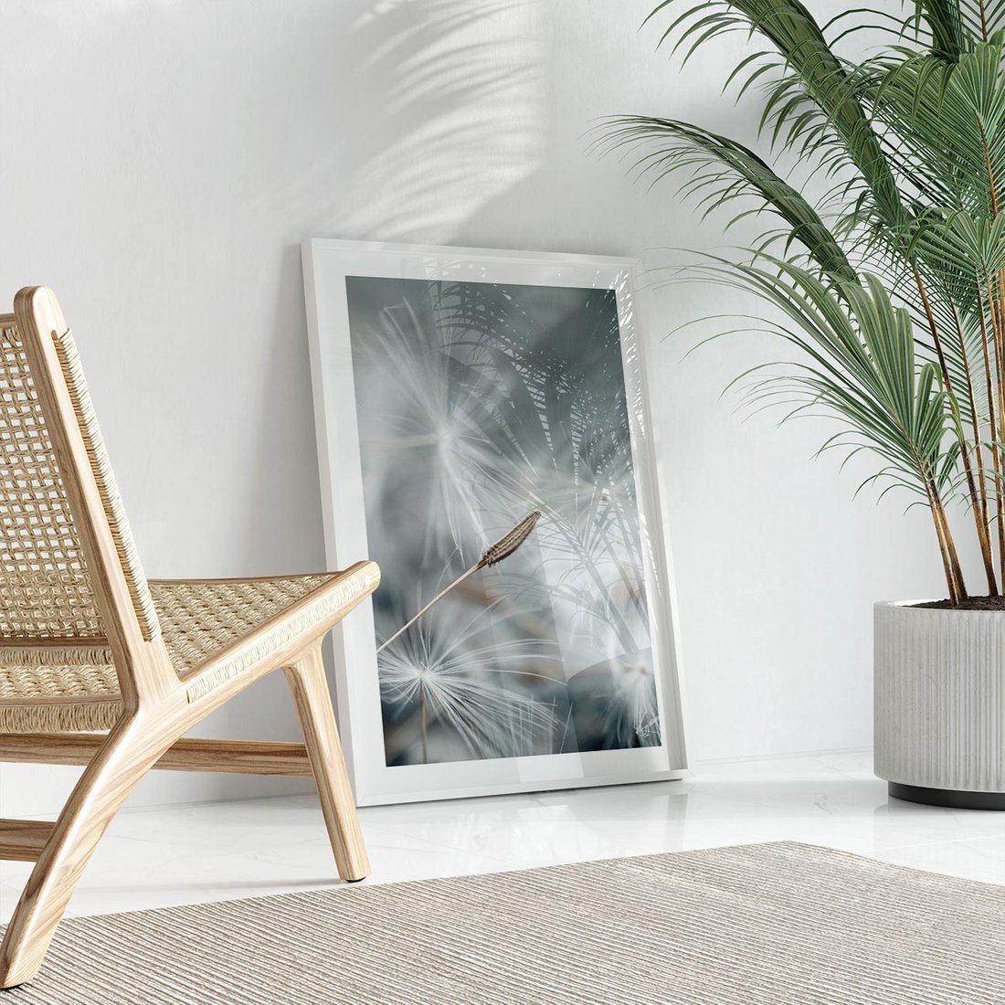 Plakat w ramie 40x50 - Piękno w Delikatności - dmuchawiec, makro zdjęcie - rama biała