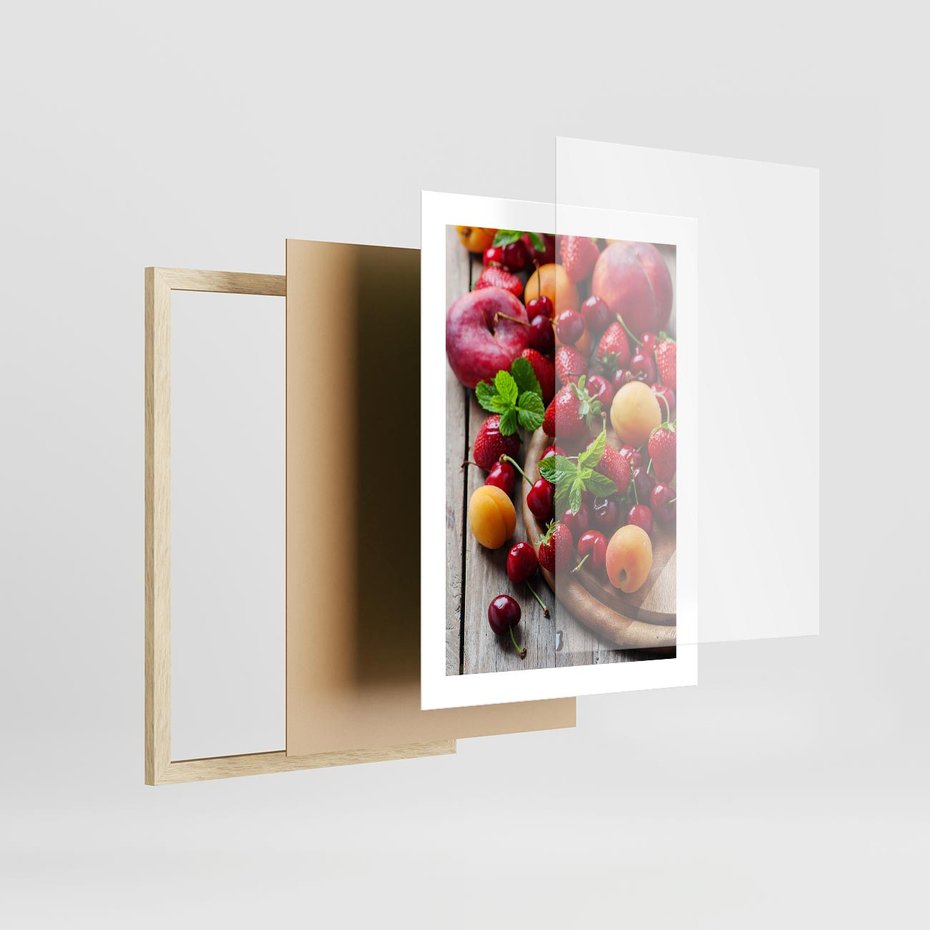 Plakat w ramie 30x40 - Owoce w restauracji artystycznie - owoce, restauracja - rama drewno