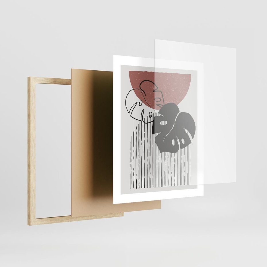 Plakat w ramie 40x50 - Nowoczesna Monstera: Szkic w Grafice - nowoczesna grafika, monstera - rama drewno