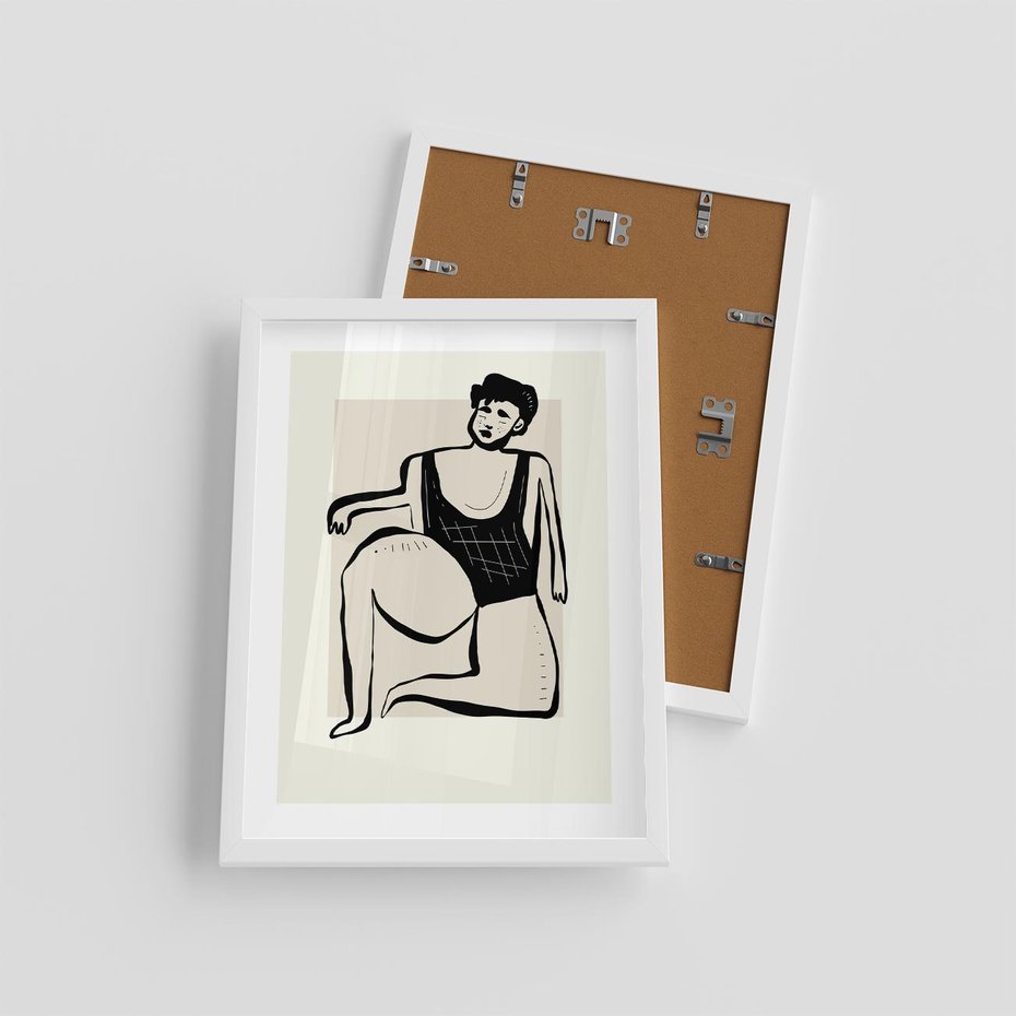 Plakat w ramie 30x40 - Szkic Kobiety w Czerni i Bieli - grafika, modern - rama biała