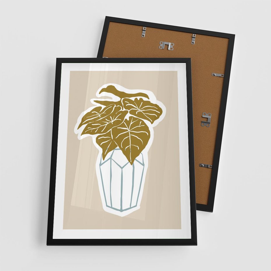 Plakat w ramie 50x70 - Bezgraniczne Marzenia - nowoczesna kompozycja, liście monstery w wazonie - rama czarna