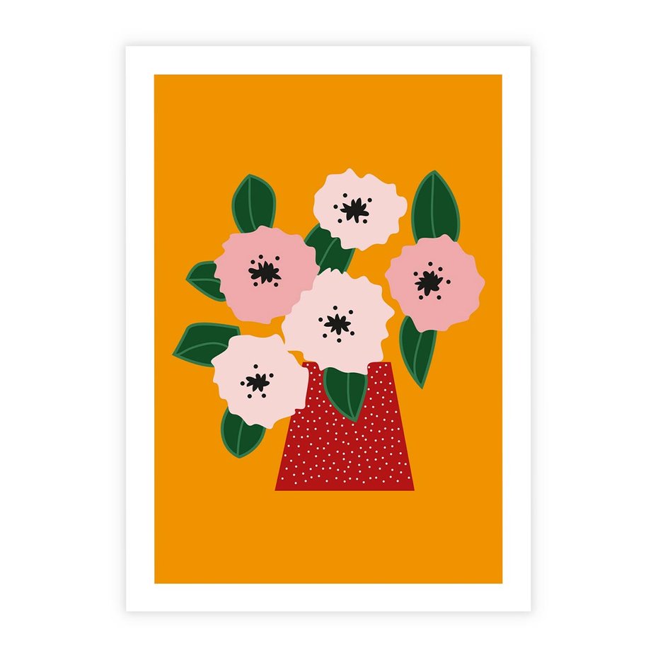 Plakat bez ramy 21x30 - Harmonijne Granice - abstrakcyjne kwiaty, żółte tło