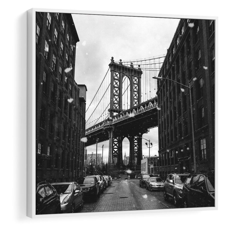 Obraz w ramie 80x80 - Ikona Miasta - Nowy Jork, most - rama biała