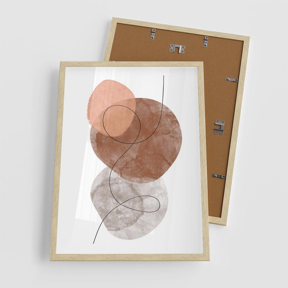 Plakat w ramie 50x70 - Brązowe Akwarelowe Zawirowania - abstrakcja, brązowe akwarelowe plamy - rama drewno