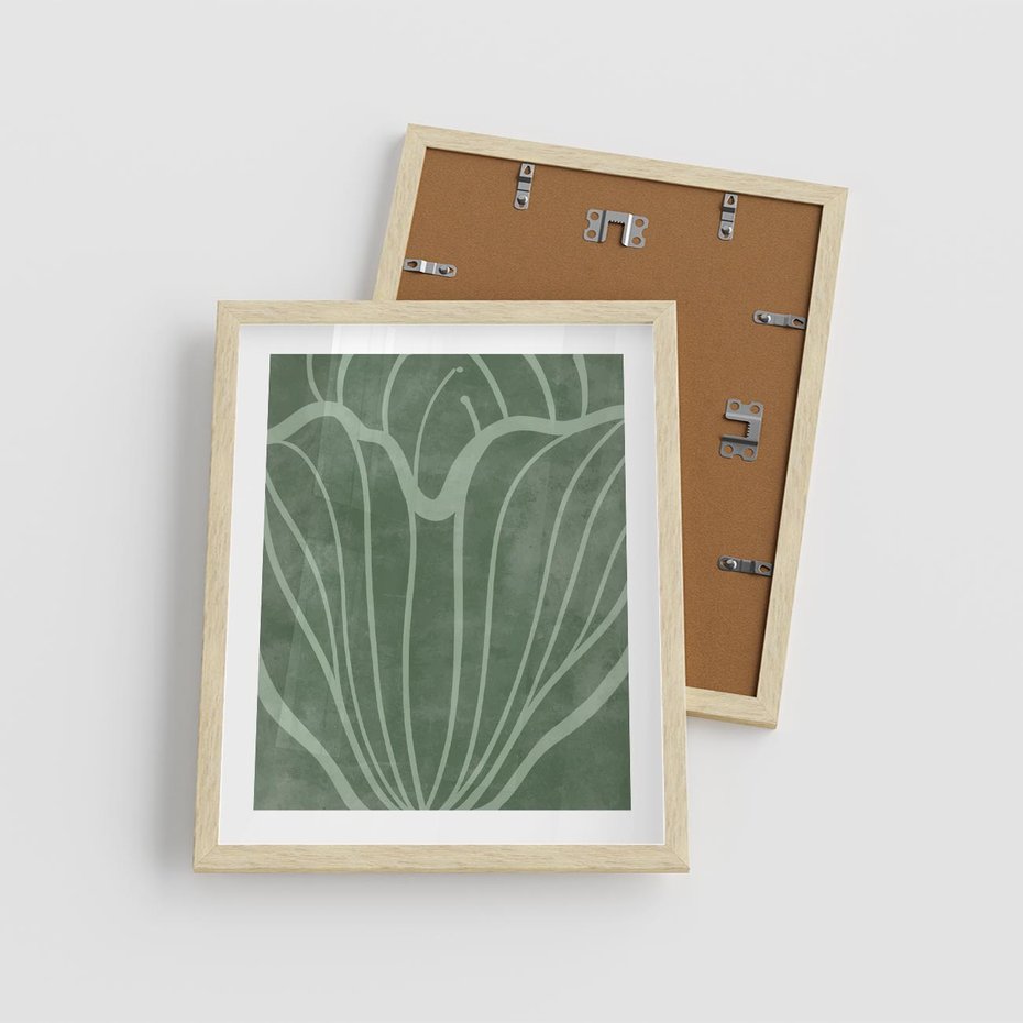 Plakat w ramie 40x50 - Zieleń Kształtująca Spokój - zielony plakat, roślinne inspiracje - rama drewno