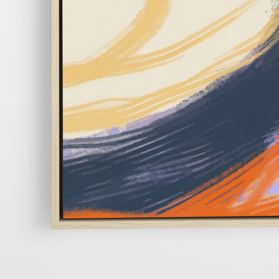 Obraz w ramie 50x70 - Pomarańczowy Horyzont - pastelowy krajobraz, nowoczesny plakat - rama drewno