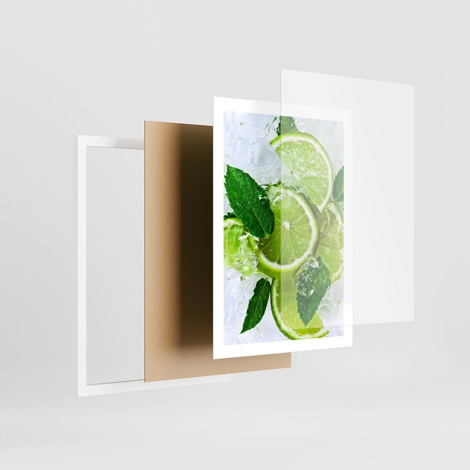 Plakat w ramie 50x70 - Ożywczy duet limonek i cytryn - limonki, cytryny - rama biała