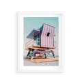 Plakat w ramie 30x40 - Miami Beach - plaża miami, domek ratownika - rama biała