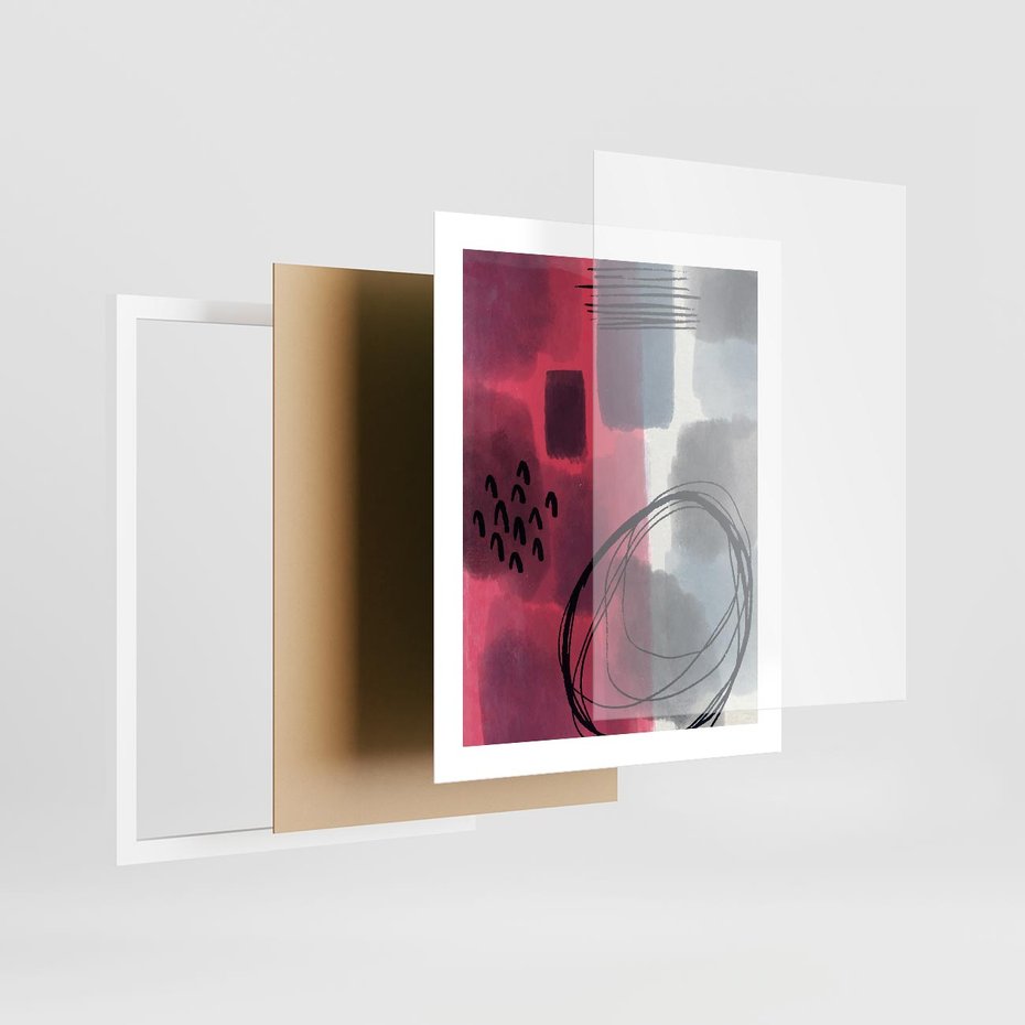 Plakat w ramie 40x50 - Formy w Różu i Granacie - abstrakcja, różne formy - rama biała