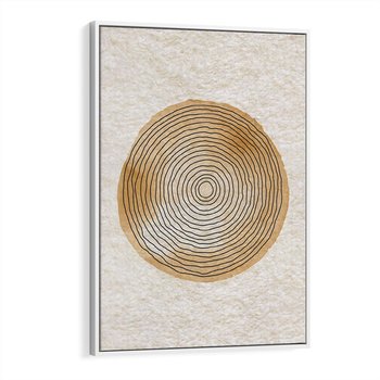 Obraz w ramie 80x120 - Zapisane w promieniach słońca - beżowe strukturalne tło, koła - rama biała