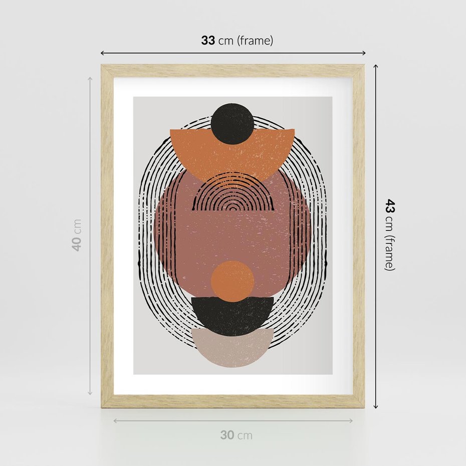 Plakat w ramie 30x40 - Abstrakcja w Odcieniach Brązu i Beżu - geometria, abstrakcyjna grafika - rama drewno