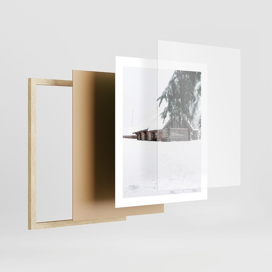 Plakat w ramie 40x50 - Zimowy Azyl - domek w górach, śnieg - rama drewno