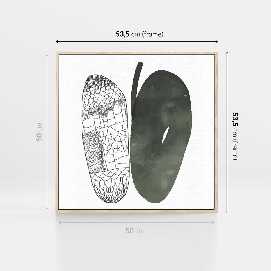 Obraz w ramie 50x50 - Przesunięte Jabłko - minimalistyczny plakat, jabłko - rama drewno