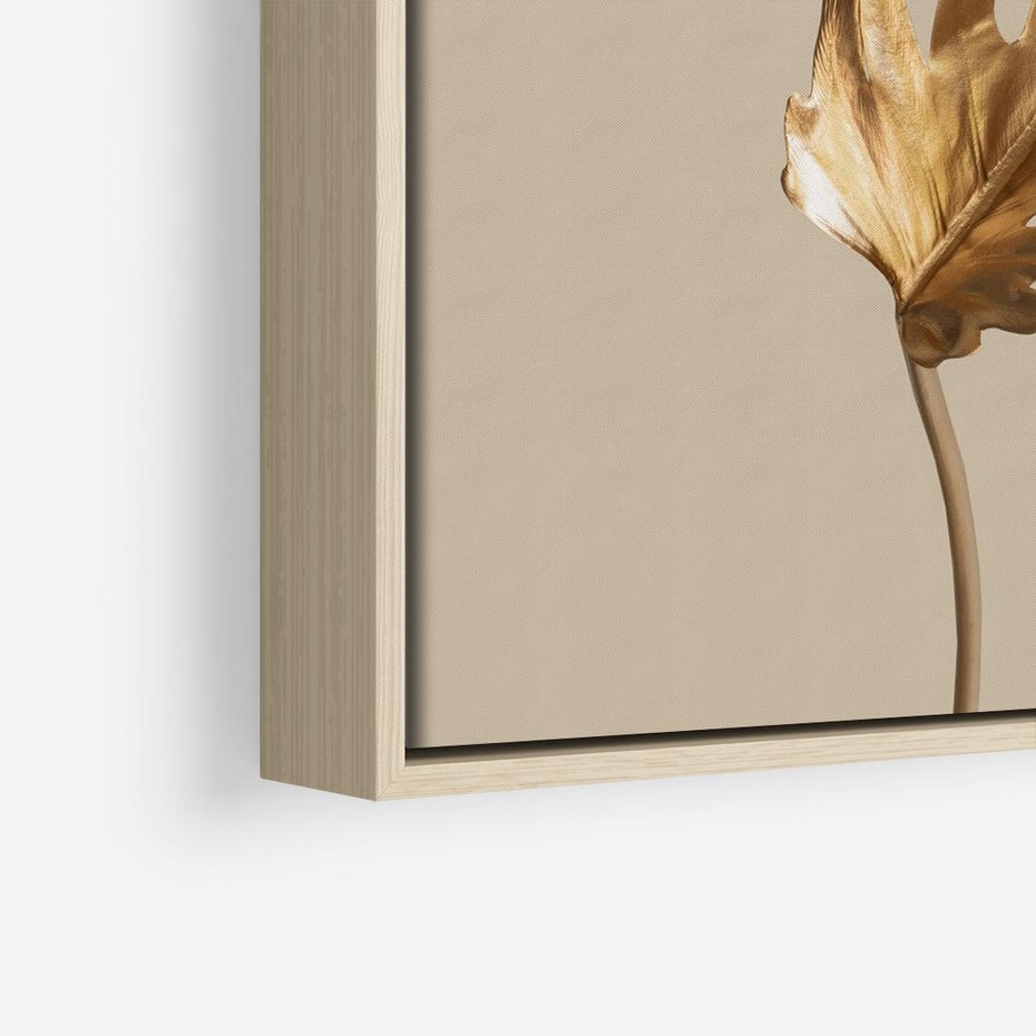 Obraz w ramie 80x80 - Piękno w Detalu - złoty, liść - rama drewno
