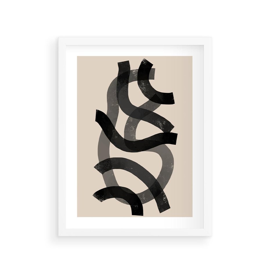 Plakat w ramie 30x40 - Strukturalne Odbicia Innowacji - zaplątane minimalistyczne linie, na bezowym tle - rama biała