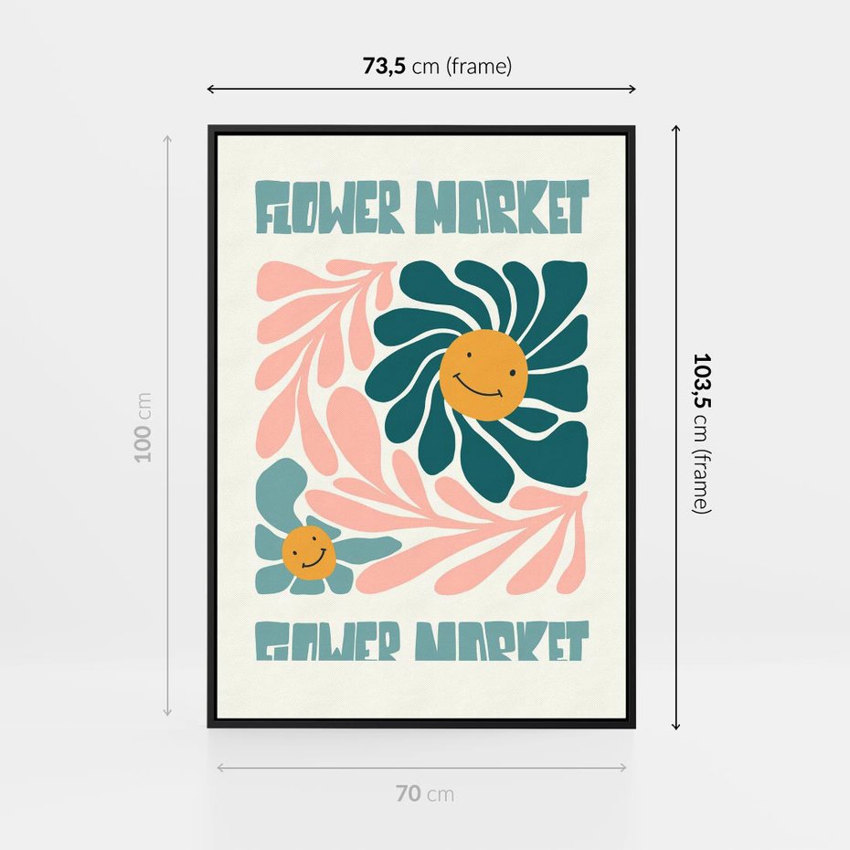 Obraz w ramie 70x100 - Harmonia płatków kwiatów - kwiatowa retro kompozycja, pastelowe kolory - rama czarna