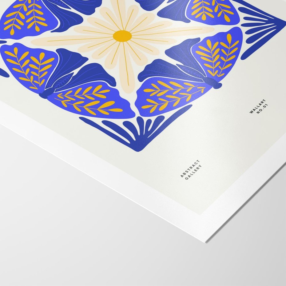 Plakat bez ramy 21x30 - Księga Abstrakcji - abstrakcyjna boho kompozycja, granatowe ćmy