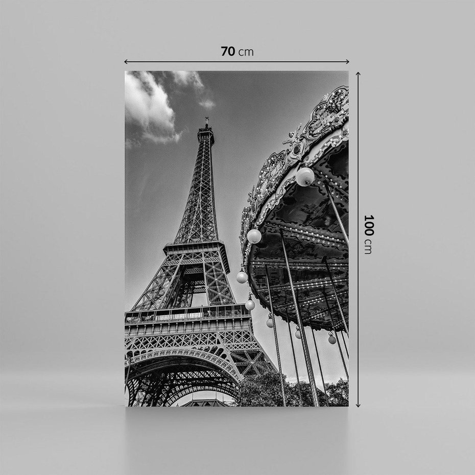 Obraz na płótnie 70x100 - Zabawa w Paryżu - czarno białe zdjecie, wieża eiffla