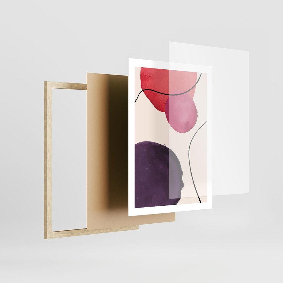 Plakat w ramie 50x70 - Kolorowe Impresje - abstrakcyjne akwarelowe plamy, nieregularne linie - rama drewno