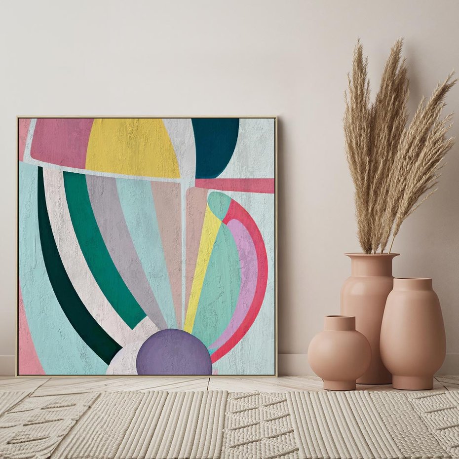 Obraz w ramie 50x50 - Podróżne Echa Przestrzeni - abstrakcyjne dziwne kształty, olejny obraz - rama drewno