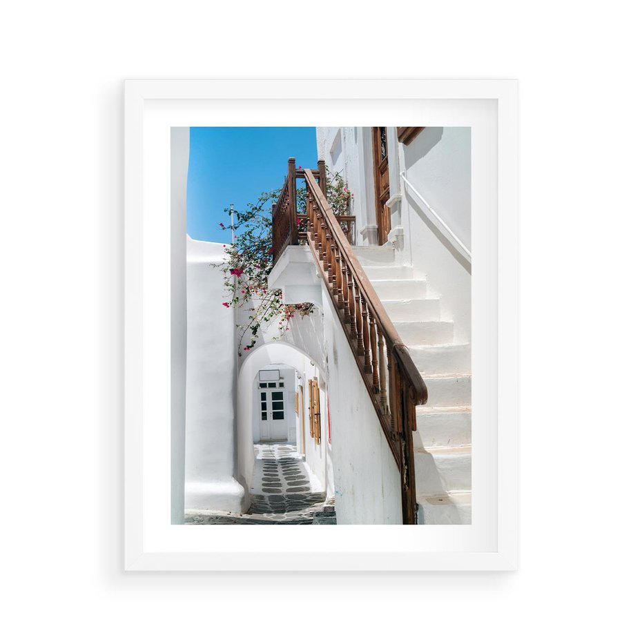 Plakat w ramie 40x50 - Schody Uliczką W dół - schody, uliczka - rama biała