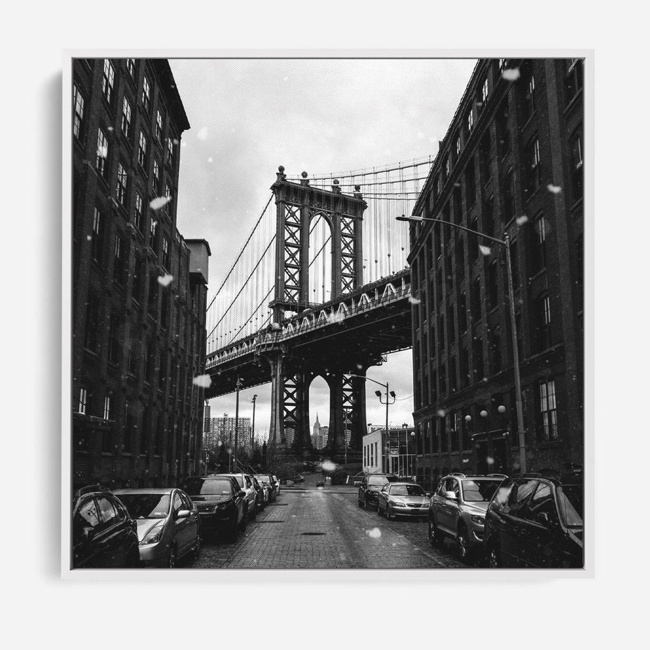 Obraz w ramie 50x50 - Ikona Miasta - Nowy Jork, most - rama biała