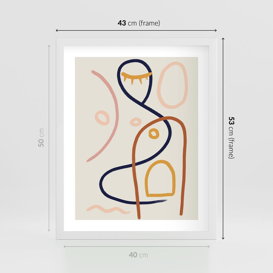 Plakat w ramie 40x50 - Mgnienie Oka - abstrakcja w stylu picasso, beżowe tło - rama biała