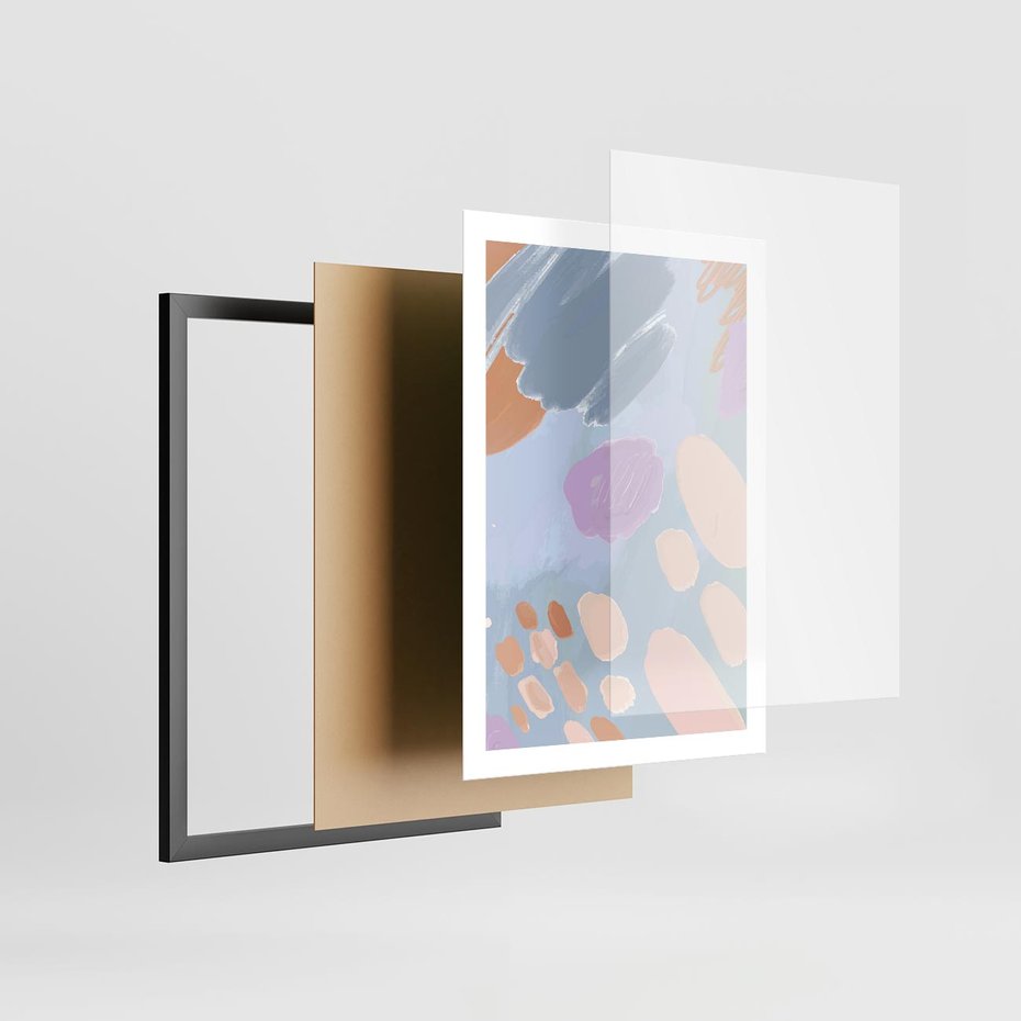 Plakat w ramie 50x70 - Migocące Pastelowe Spektrum - abstrakcyjne akwarelowe plamy, pastele - rama czarna