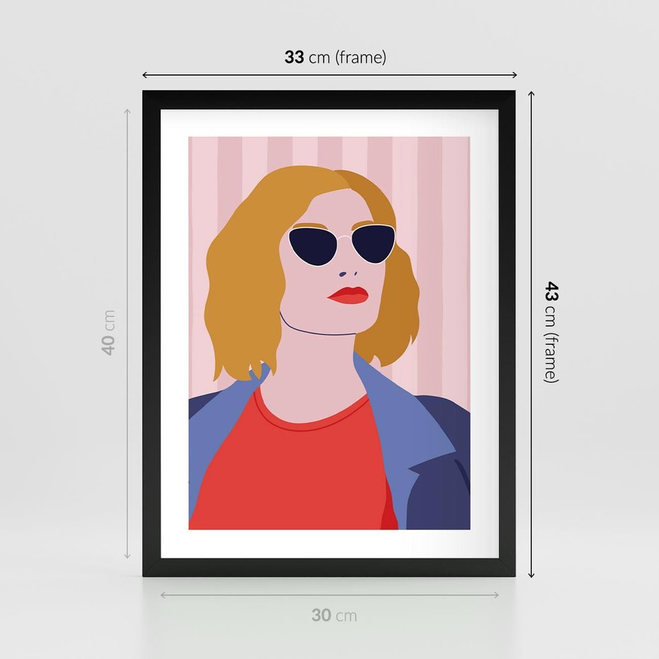 Plakat w ramie 30x40 - Kobieca Ekspresja - nowoczesny plakat, styl retro - rama czarna
