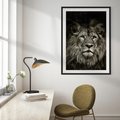 Plakat w ramie 50x70 - Moc lewego spojrzenia - lew, czarno - rama czarna
