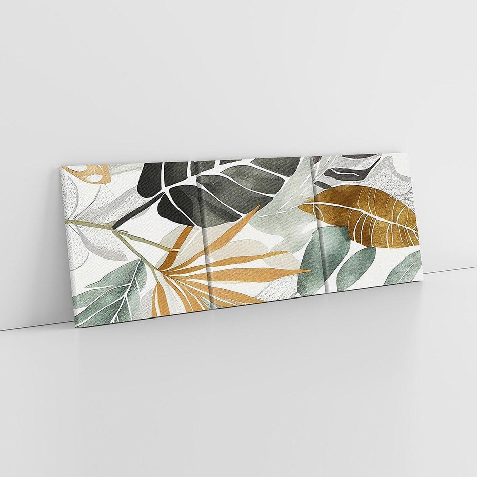 Obraz na płótnie 120x40 - Współbrzmienie wewnętrznego ja - kompozycja z tropikalnych liści, stonowane kolory