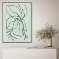 Obraz w ramie 70x100 - Energetyczne Odrodzenie Natury - abstrakcyjne delikatne zielone linie, podobne do gałęzi kwiatów - rama czarna