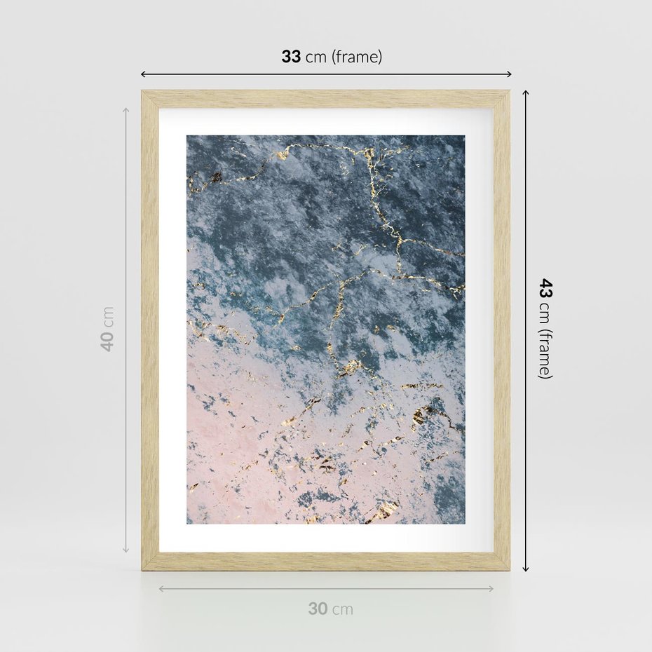 Plakat w ramie 30x40 - Elegancja i Wyrafinowanie - marmur, złoto - rama drewno