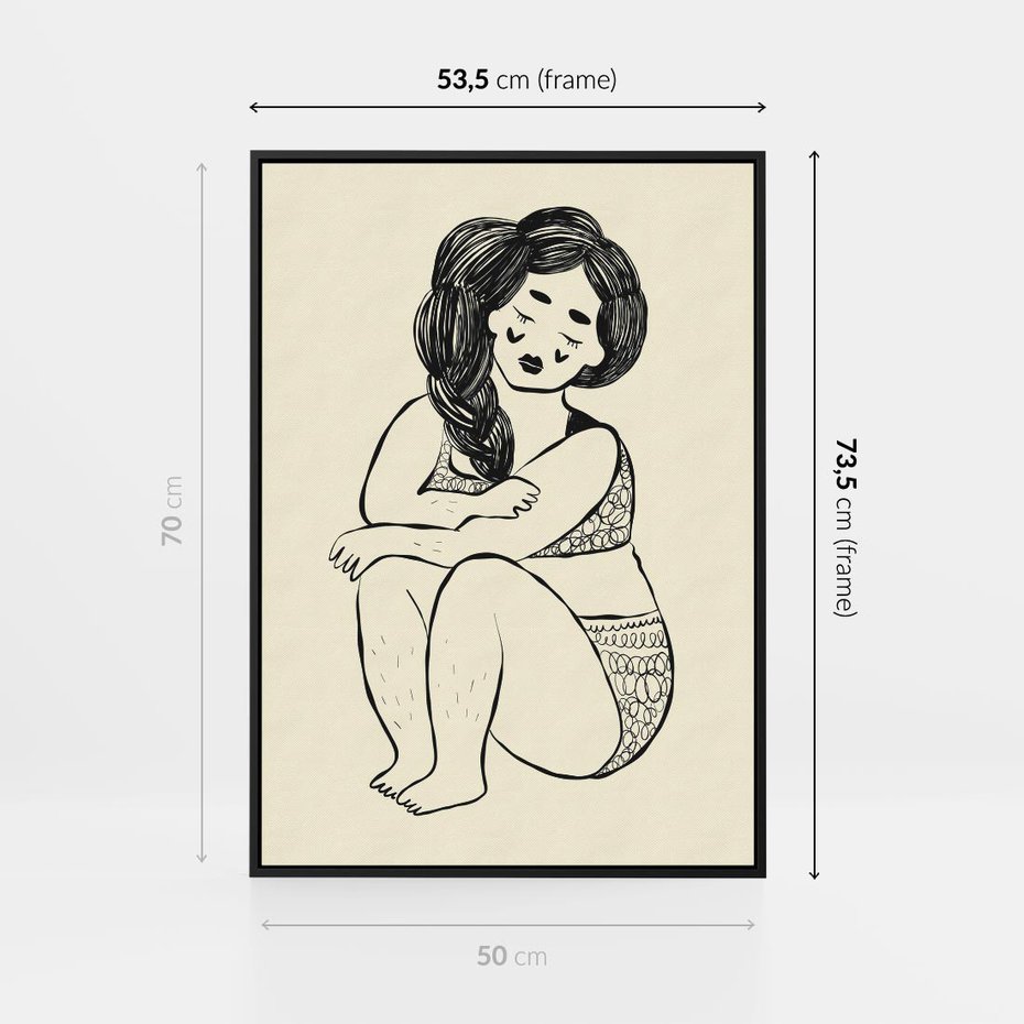 Obraz w ramie 50x70 - Migotliwe Refleksje - nowoczesny minimalistyczny rysunek, dziewczyna w bieliźnie - rama czarna