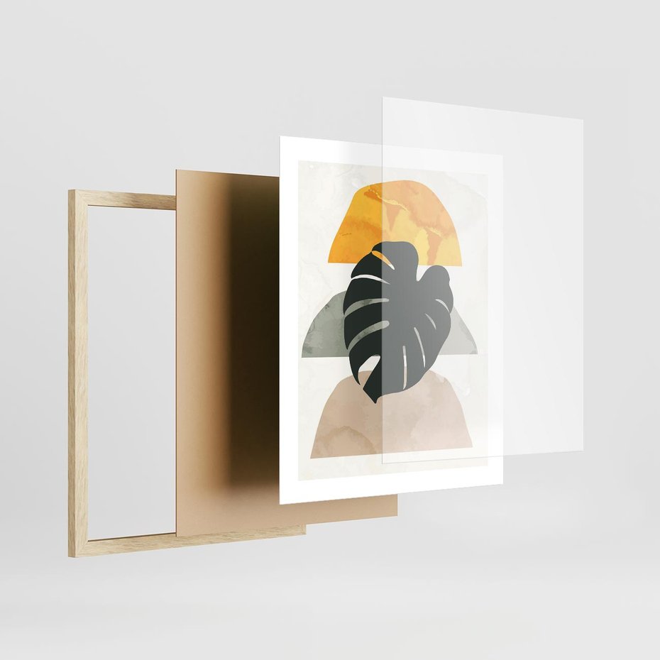 Plakat w ramie 40x50 - Monstera i Boho Elementy - grafika, boho klimat - rama drewno